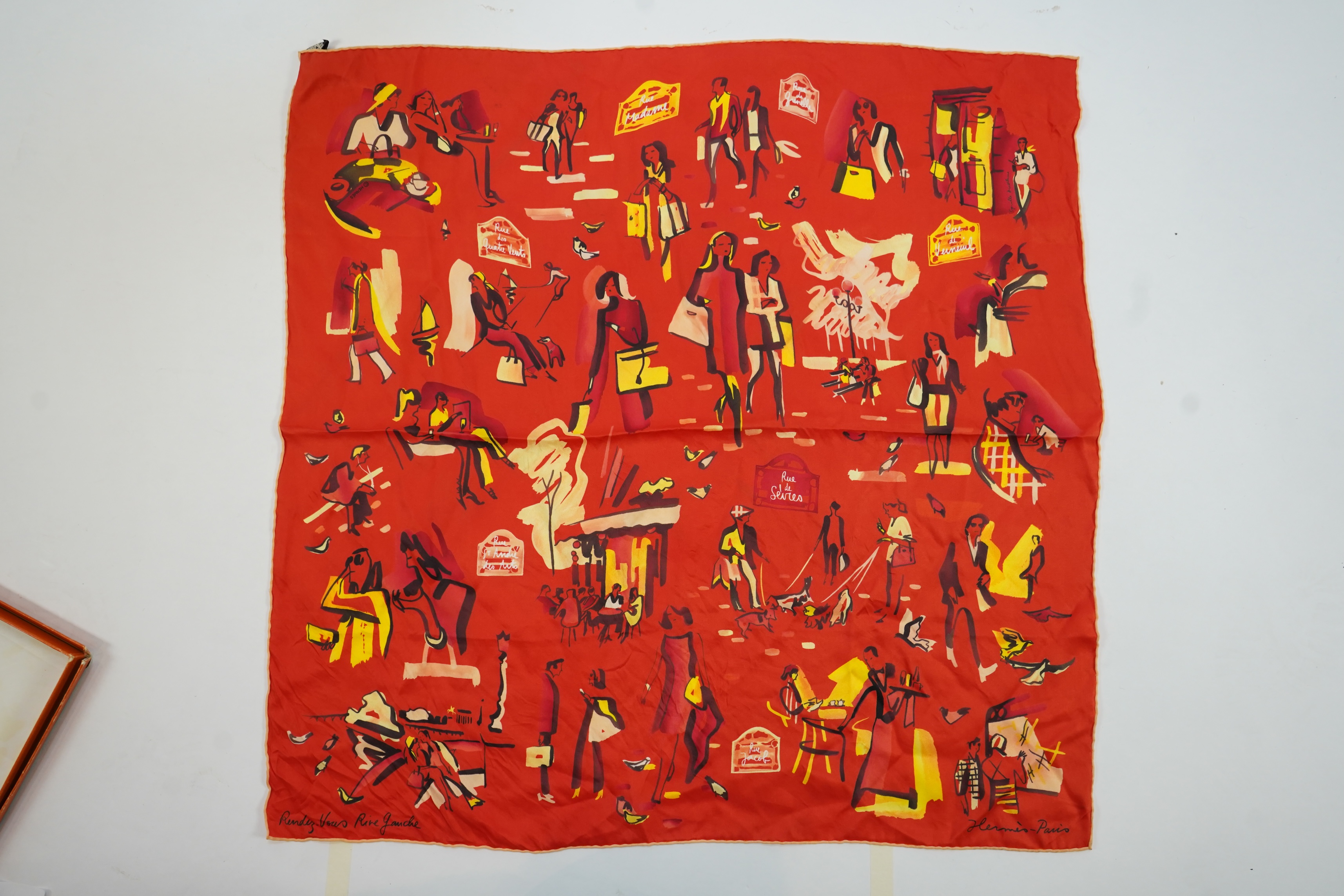 A Hermes silk Rendez Vous Rive Gauche 70 in geranium, 70cm x 70cm